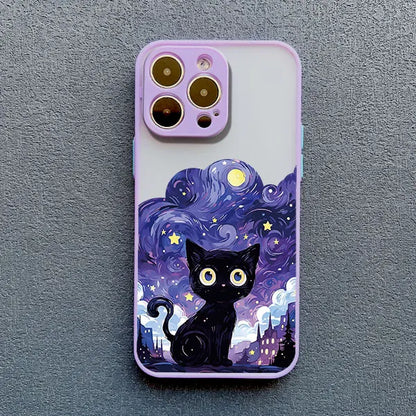 Artistic Black Cat Starry Night Phone Case For iPhone 15 14 13 12 11 Pro Max 12 16 Mini XS X XR 8 7 14 15 Plus Shockproof Shells
