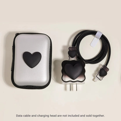 6PCS 3D Love Heart Silicone Charger Cable Protector Case Storage Bag For iPhone 20W 18W Charging Head Protective Cover Organizer
