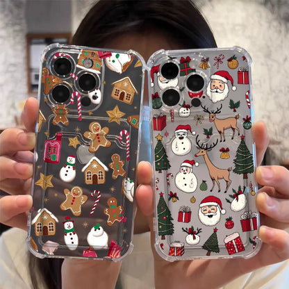 Cartoon New Year Christmas Santa Clear Phone Case for Samsung Galaxy S25 Ultra S24 FE S23 S22 S21 S20 Plus Wallet Card Bag Cover