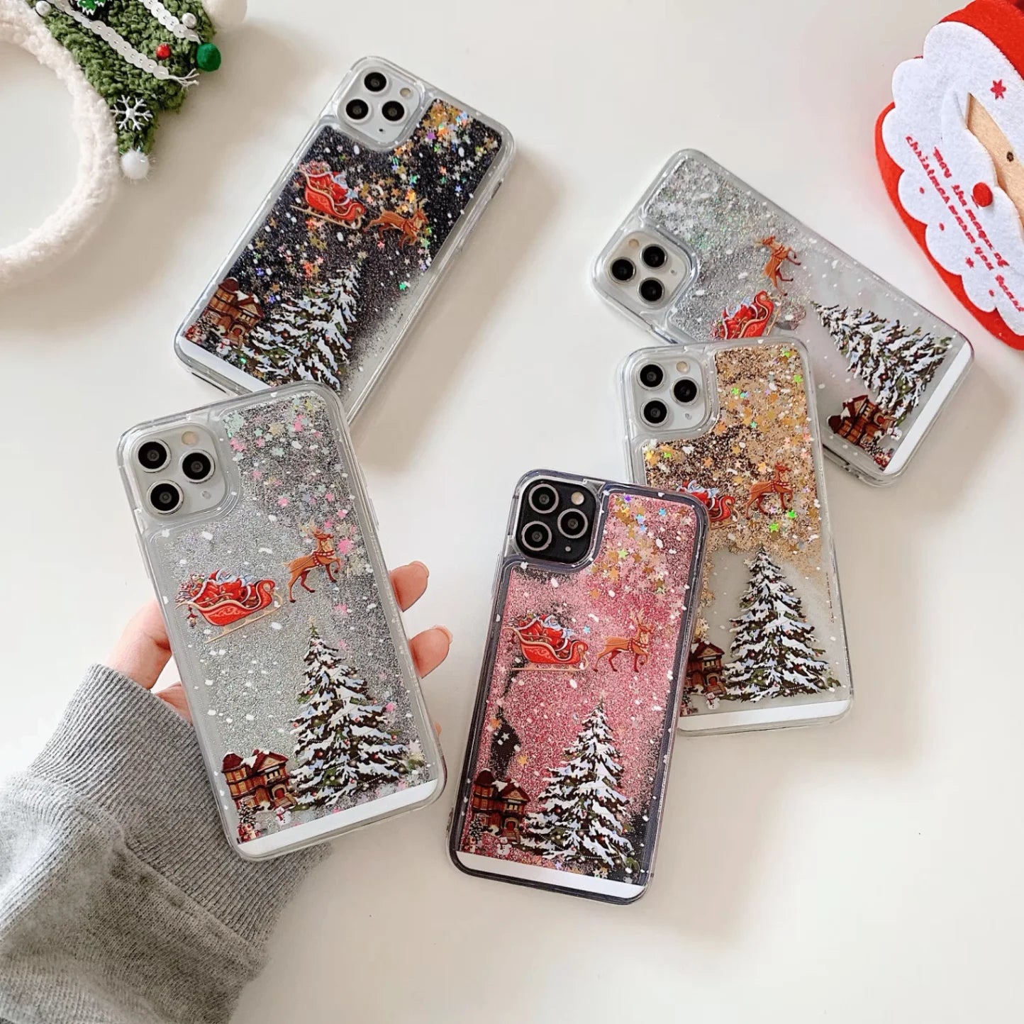 Christmas Liquid Dynamic Quicksand Glitter Phone Case For 16 Pro 15 Pro Max 3D Bling TPU Silicone Shockproof Cover