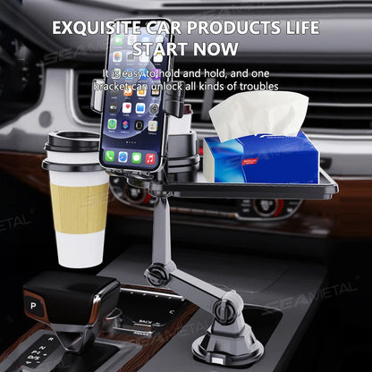 SEAMETAL Car Cup Holder Expander Tray With Dual Cup Holder Organized Table Food Car Tray Portable 360 Adjustable Drink Stand