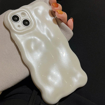 Japan Korea 3D Meteorite Pearl Cream White Soft IMD Phone Case For iPhone 14 15 16 13 12 Pro Max 11 Fashion Wave Bumper Cover