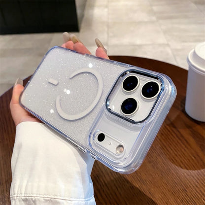 Glitter Magnetic Wireless Charging Candy Color Case for iPhone 17 Pro Max 17 Air for Magsafe Metal Lens Frame Bling Cover Funda