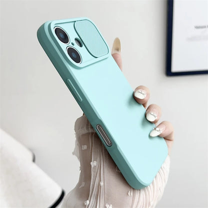 Slide Camera Lens Protection Soft Silicone Case For iPhone 16 15 14 Plus 13 12 11 Pro X XS XR Max 8 7 SE Shockproof Bumper Cover