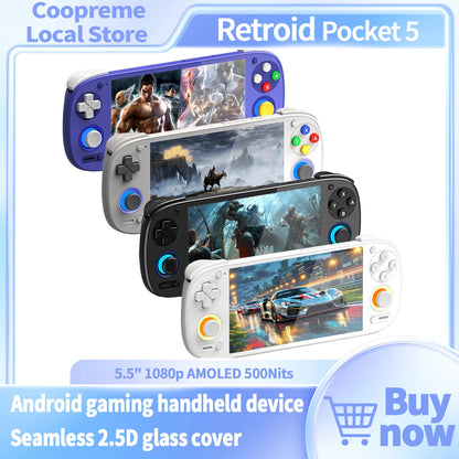 Retroid Pocket 5 Handheld Game Console 5.5'' AMOLED Screen Android13 Joystick RGB Lighting Effect Active Cooling Video Games