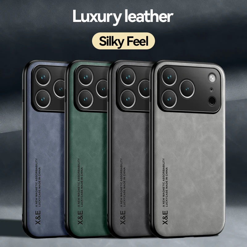 Luxury Magnetic Leather Case for iPhone 15 14 13 12 11 16 17 Pro Max Mini Plus 17Pro iPhone17 Magsafe Cover Support Car Holder