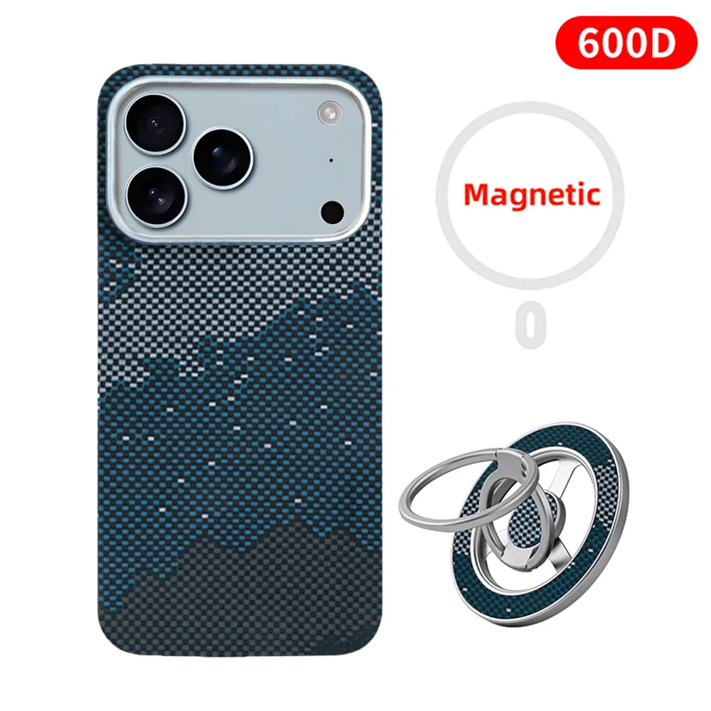 For iPhone 17 pro max case carbon 600d kevlar aramid fiber magsafe fabric thin hard 17 Air cover magnetic balck Slim light red