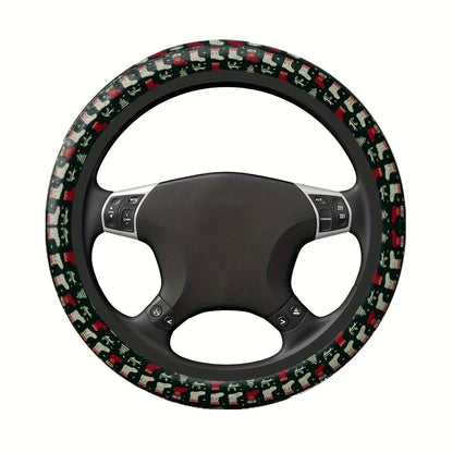 1pc Car Steering Wheel Cover with Red and White Christmas Stocking, White Reindeer and Snowflake Pattern Print One Size