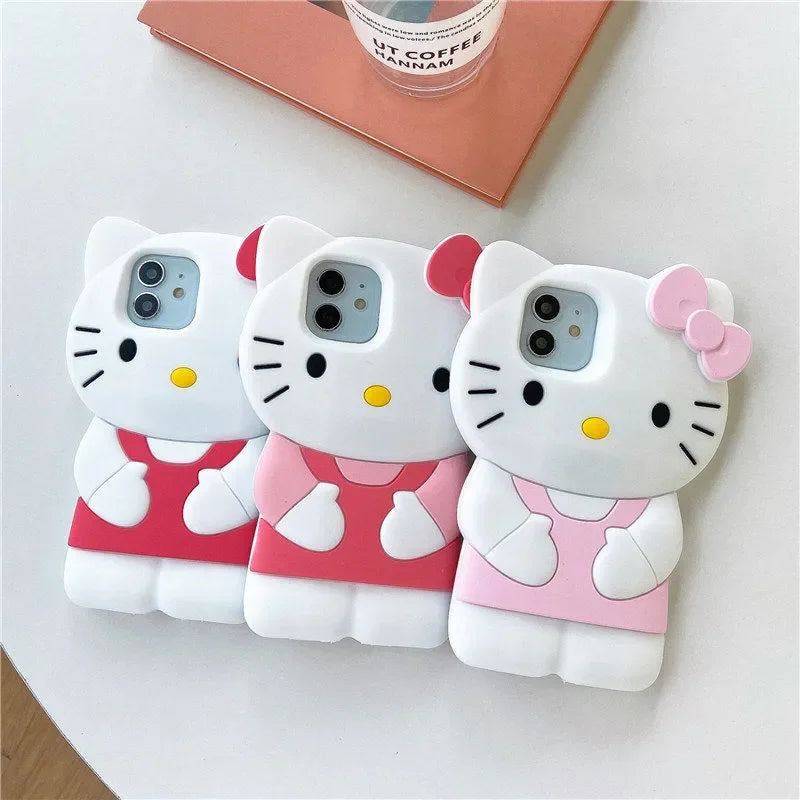 Hello Kitty 3D Bow Kawaii Phone Case for iPhone 16 15 14 13 12 11 Pro Max XR XS MAX 7 8 Plus MINI Cartoon Y2K Silicone Cover