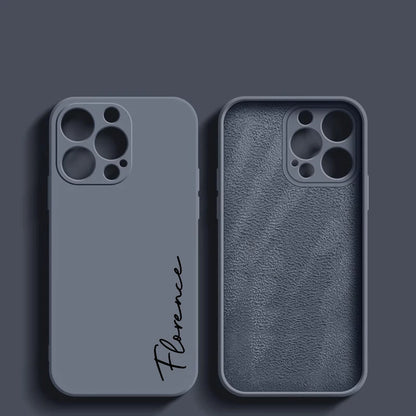 Luxury Liquid Silicone Soft Full Cover 15 14 13 Pro Max Personalized Customized DIY Name Case For iPhone 15 14 13 12 11 Pro Max - covers4phones