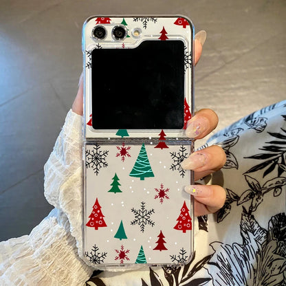Christmas Tree Snowflake Phone Case For Samsung Galaxy Z Flip 7 FE 6 5 4 3 5G Hard Clear Folding Cover For Samsung Z Flip5 Flip4