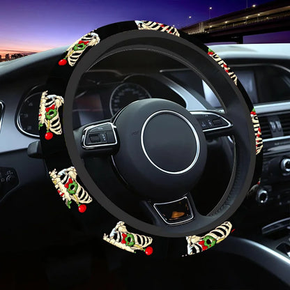 Christmas Skeleton Pattern Steering Wheel Cover Anti-Slip, Easy Installation, Fit for Cars SUV Removable Protective Accessory
