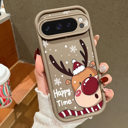 For Google Pixel 9 Pro XL Case Shockproof Bumper Soft TPU Silicone Cartoon Elk Christmas Cover For Google Pixel 9 8 7 Pro 8A 7A