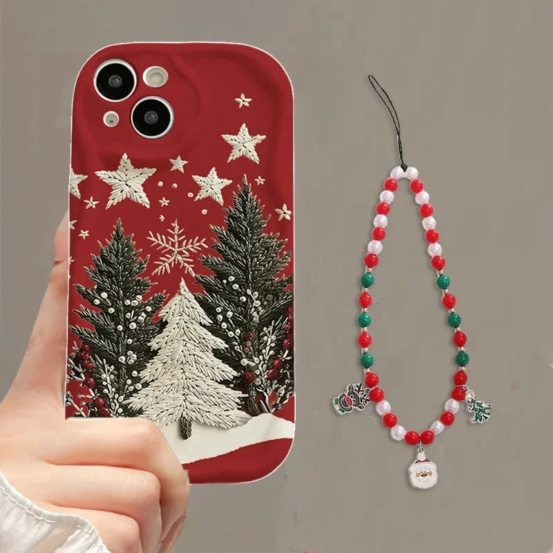 Cute 3D Christmas Santa Claus Tree Chain Phone Case For IPhone 17 Air 16 Pro Max Plus 12 13 14 15 Pro Max Mini 16E Soft Cover