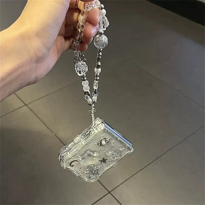 Korean 3D Glitter Star Clear Phone Case For Samsung Galaxy Flip 7/6 Flip5 Flip4 Flip3 Epoxy Cover Wavy Border Protective Cover