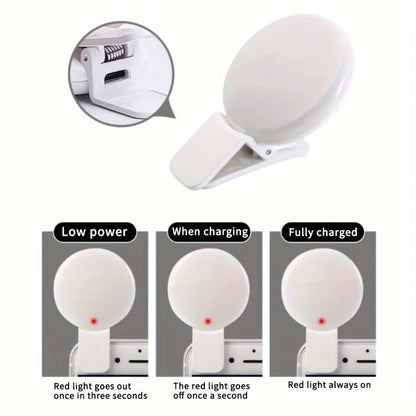 Mobile Phone LED Selfie Ring Light, Portable 3 Gears Photography Clip Light Beauty Fill Lamp For Cell Phone Camera Rechargeable