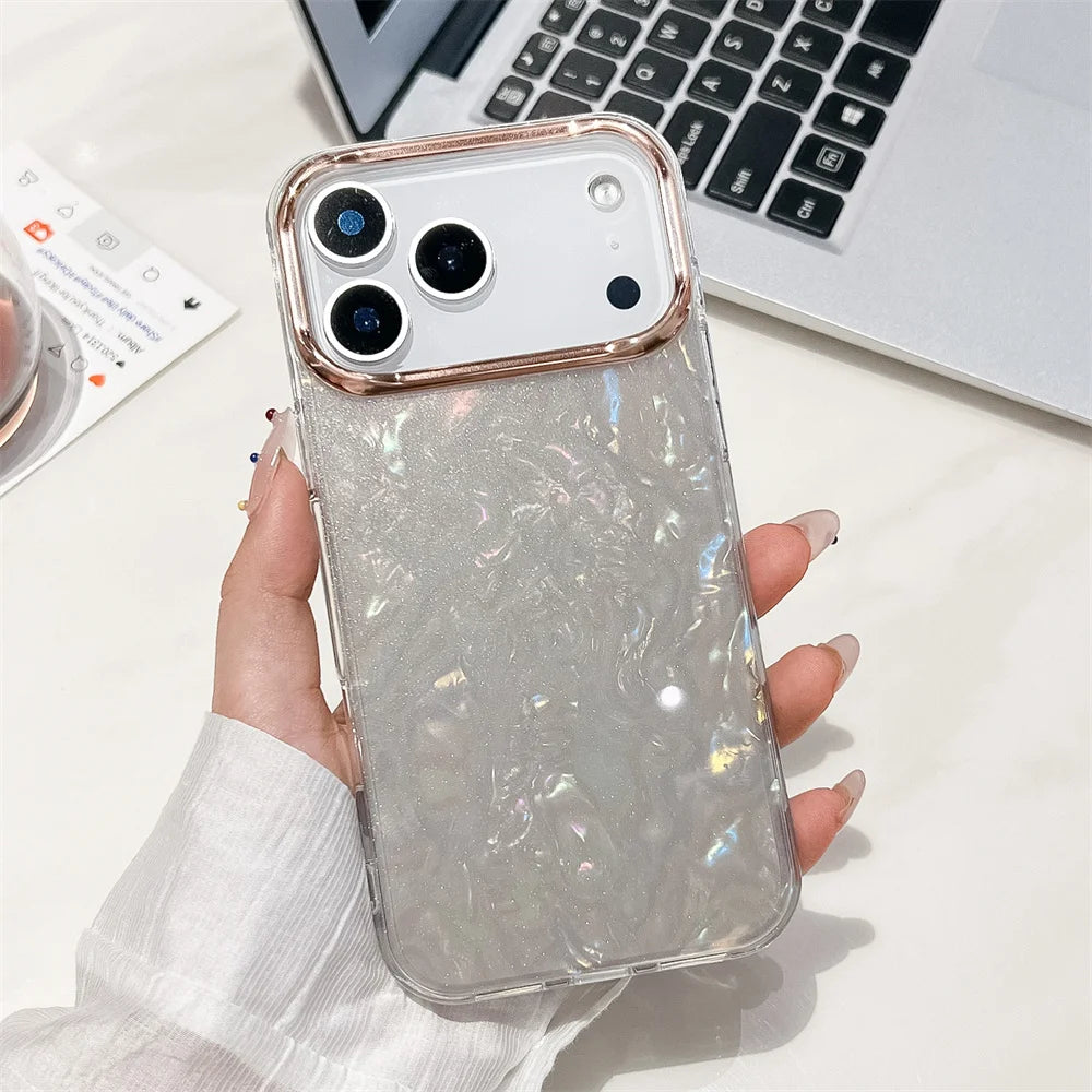 Luxury Dreamy Plated Shell Pattern For iPhone 16 Pro Max 15 14 17 Air 13 12 11 Plus Transparent Shockproof Protection Box