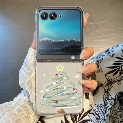 Christmas Pattern Clear Phone Case For Motorola Razr 50 40 Ultra Razr40 Razr50 Shockproof Bumper Transparent Folding Hard Cover