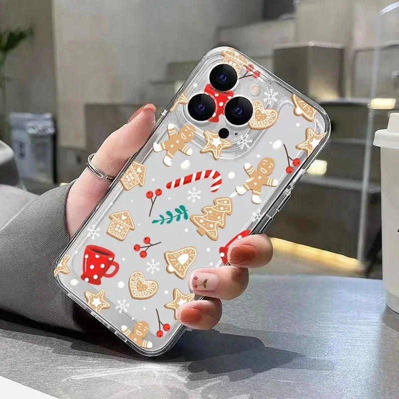 Christmas Tree Snowflake Gingerbread Man Clear Phone Case For iPhone 17 16 15 14 Plus 13 12 11 Pro MAX 16E 17 Air Phone Cover