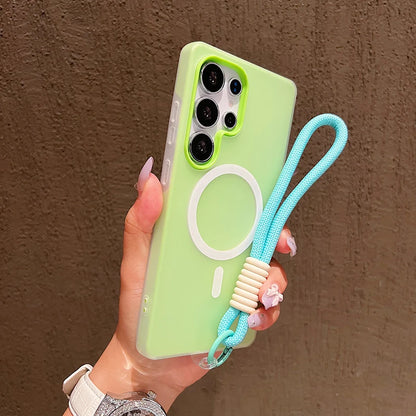 Candy Color Matte For Magsafe Lanyard Soft Phone Case For Samsung Galaxy S24 FE S25Edge S22 S23 FE Plus S25 Ultra Magnetic Cover