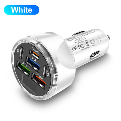 150W 6/8 Ports Car Charger Fast Charging PD QC3.0 USB C Car Phone Charger Type C Adapter in Car For iPhone Samsung Huawei Xiaomi