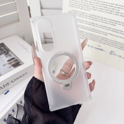 For Samsung Galaxy Z TriFold Case Hard PC Transparent Double middle hinge Ring Stand Protective Back Cover For Z TriFold Shell