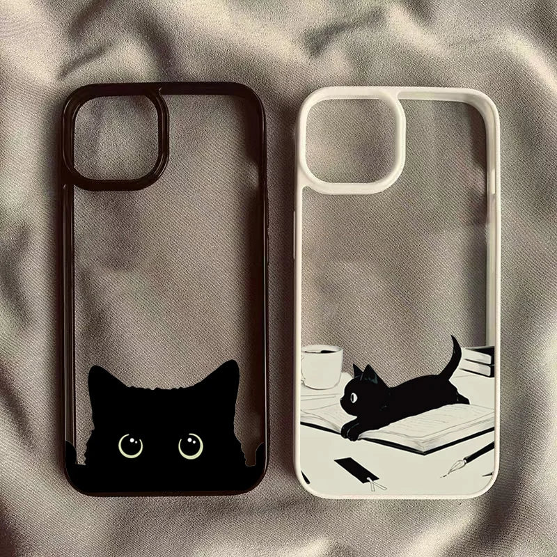Phone Case For Xiaomi Redmi 14C 13C 12C 4G Poco X6 X5 Pro Redmi Note 14 13 12 11 Pro Plus 5G Clear Cute Black Cat Pattern Cover