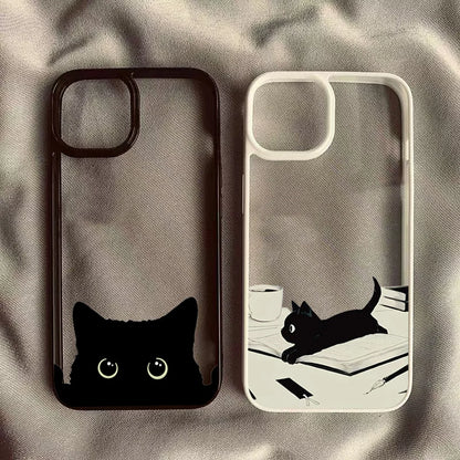 Phone Case For Xiaomi Redmi 14C 13C 12C 4G Poco X6 X5 Pro Redmi Note 14 13 12 11 Pro Plus 5G Clear Cute Black Cat Pattern Cover