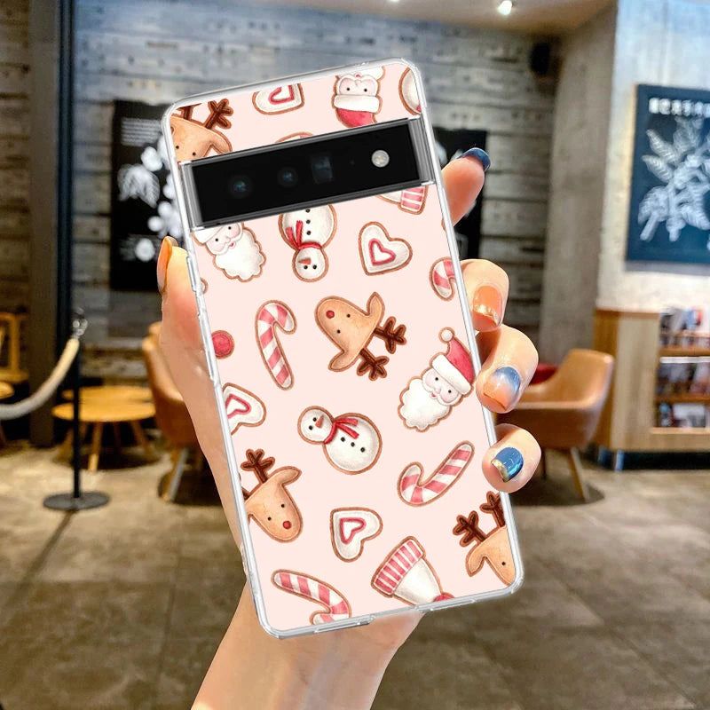 Phone Case For Google Pixel 9 8 7 6 9A 8A 7A 6A 5 4 5A 4A 3A Pro XL Soft Clear TPU Transparent Cover Cartoon Christmas