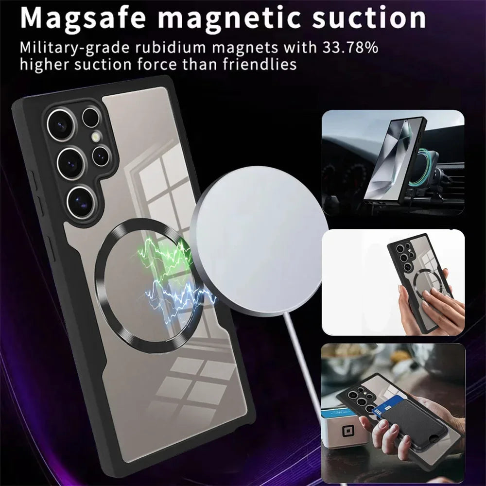 360° Full Shockproof Magsafe Case for Samsung Galaxy S25 S24 S23 S22 S21 Ultra Plus FE Wireless Charging Transparent Cover