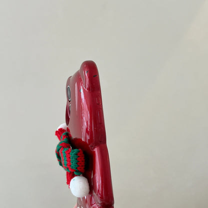 Merry Christmas 3D Cute Bear Shaped Winter Scarf Phone Case for iPhone 12 13 14 15 16 Pro Max Red New Year Soft Cover Xmas Gifts