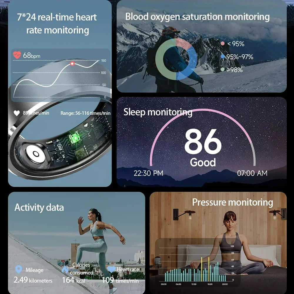 For HUAWEI XIAOMI SAMSUNG Smart Ring Men, Heart Rate Blood Oxygen Pressure Monitor Smartring for Women Sleep Fitness Tracker New - covers4phones