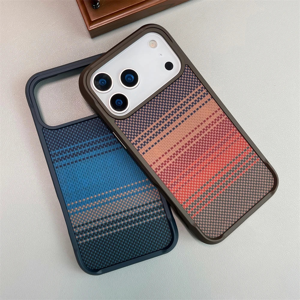 Armor Built-in Magnetic Carbon Fiber Matte Case for iPhone 17 Air 16 15 14 Pro Max for Magsafe Shockproof Bumper Frosted Cover