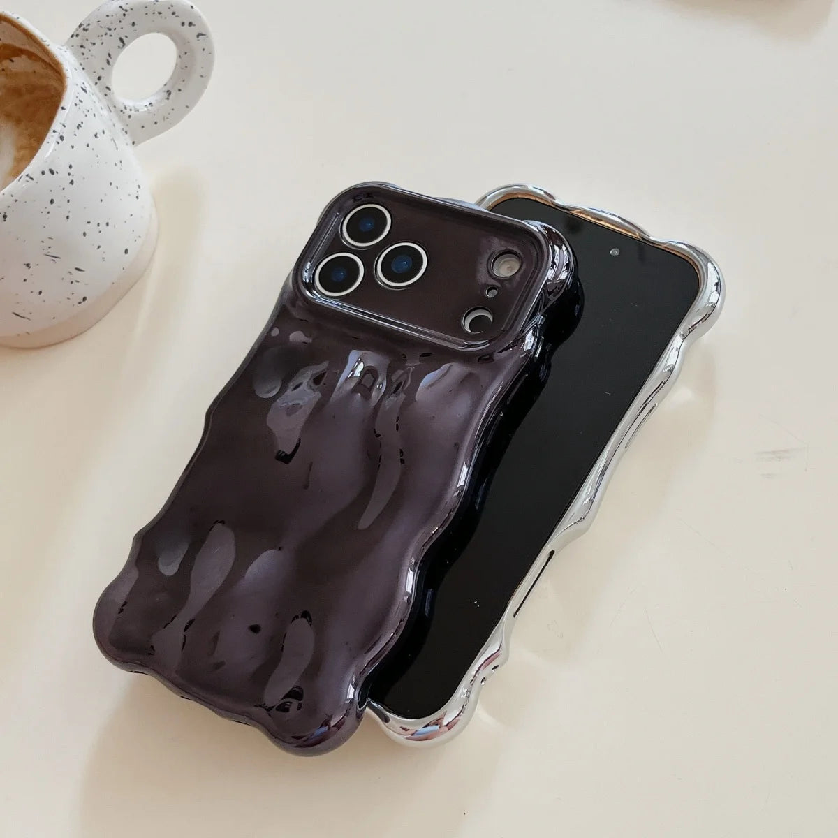 Luxury Curved Waves 3D Bubble Plating Phone Case For iPhone 17 Air 16 15 Plus 14 13 12 Pro Max 11 Shockproof Soft Glossy Cover