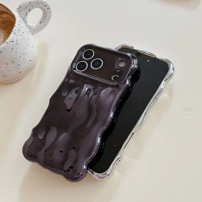 Luxury Curved Waves 3D Bubble Plating Phone Case For iPhone 17 Air 16 15 Plus 14 13 12 Pro Max 11 Shockproof Soft Glossy Cover