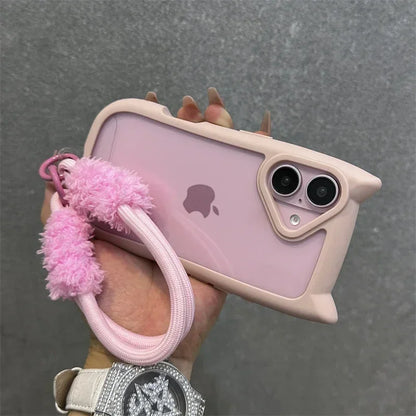 3D Cat Ear Cute Lanyard Magnetic Transparent Case For iPhone 16 15 14 13 12 ProMax Plus 11 Wristband Clear Magsafe Cover