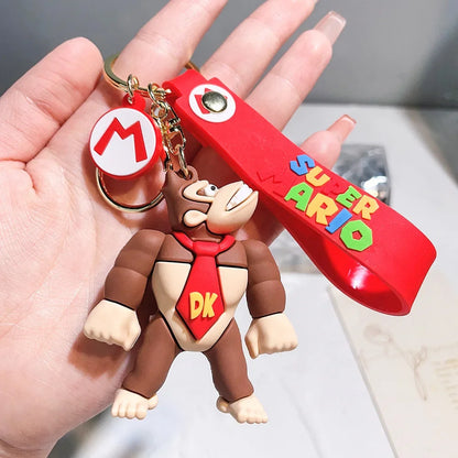 Super Mario 3D Cartoon Keychain Mario Bros Luigi Toad Yoshi Bowser Action Figure Model PVC Cartoon Bag Doll Pendant Toys Gift