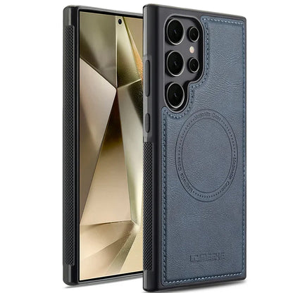 Magnetic MagSafe Pu Leather Phone Case for Samsung Galaxy S25 Edge S24 Ultra S23 FE S22 Plus S21 S20 A17 Wireless Charging Cover