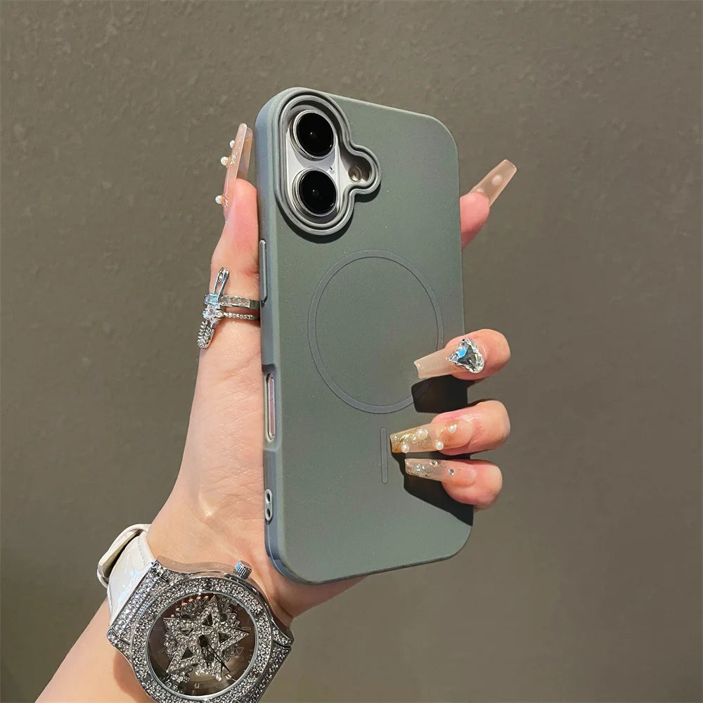 Ultrathin Simple Magsafe Case for iPhone 16 Pro Max 15Pro 14 Plus 13 12 11 Matte Hit Color Lens Wireless Charging Soft TPU Cover