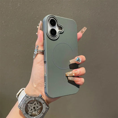 Ultrathin Simple Magsafe Case for iPhone 16 Pro Max 15Pro 14 Plus 13 12 11 Matte Hit Color Lens Wireless Charging Soft TPU Cover