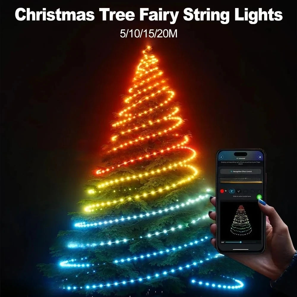 Smart RGB LED Strip Light 20M Fairy String Lights W/ APP Control Music Sync 12 Modes USB Powered for Xmas Home Decor