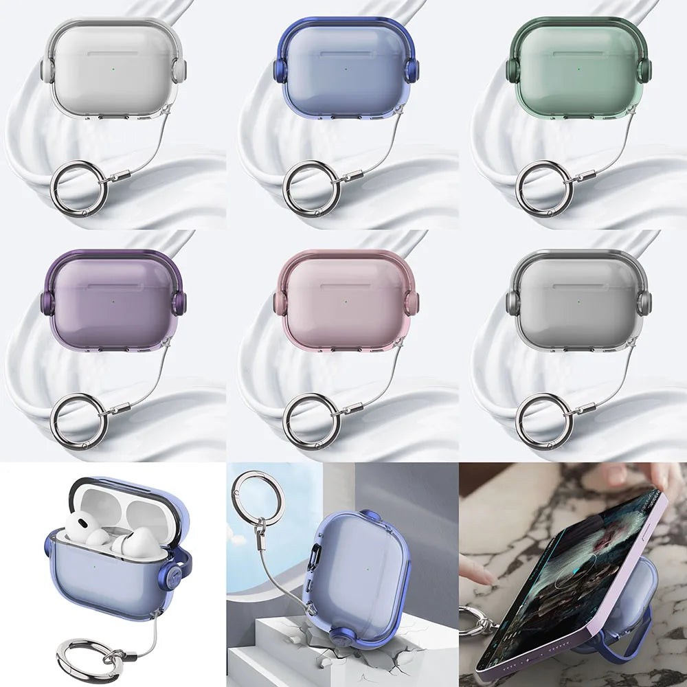 New Music Holder Cover For AirPods 4 Pro 2 AirPods Pro3 Pink Clear Bluetooth Earphone Cases For AirPods 2 3 Funda With Keychain