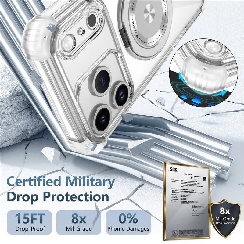 Luxury Magnetic Wireless Charge For Magsafe Case for iphone 17 Pro Max iphone17 Air 5G Transparent Shockproof Ring Holder Cover