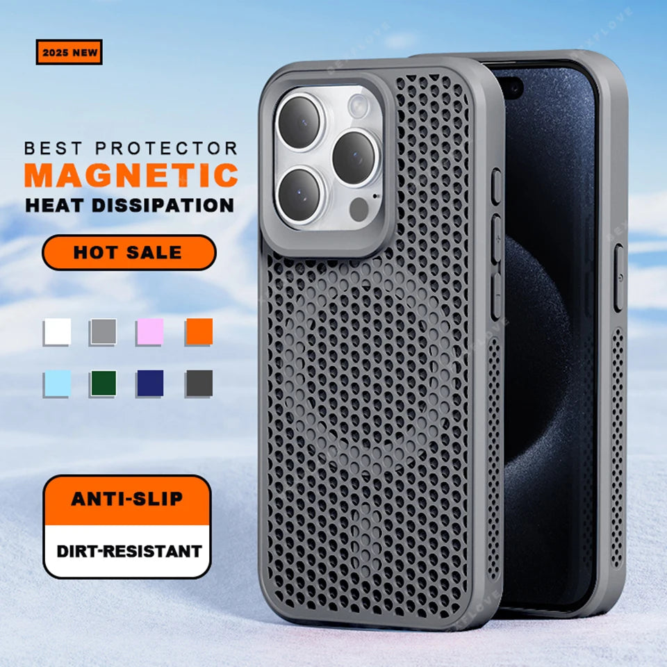 New Heat Dissipation Magnetic Phone Case for iPhone 14 15 16 Plus 11 12 13 16 Pro Max Matte Magsafe Charging Shockproof Cover