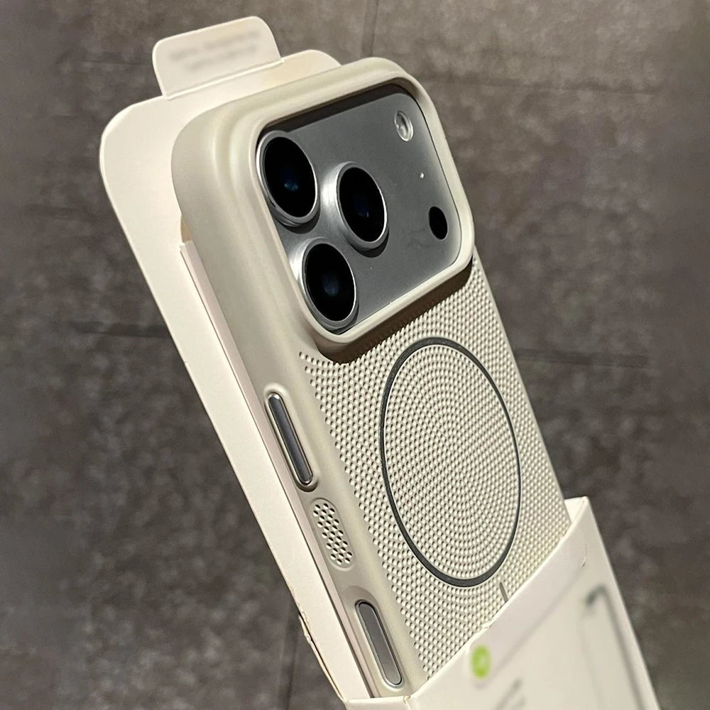 Luxury Heat Dissipation Breathable Cooling Hard Case For iPhone 17Air 17 16 15 14 13 12 11 Pro Max Plus Magnetic Charging Cover
