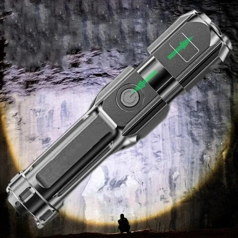 Telescopic Zoom Tactical Flashlights Rechargeable LED Torch 4 Lighting Modes Long-Range Waterproof Camping Fishing Flashlight - covers4phones