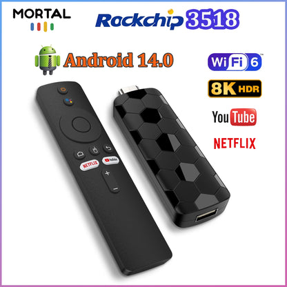 Global Android 14.0 RK3518 Best Selling TV stick Google Voice Remote Wifi 6 BT 5.0 Netflix BT5.0 USB3.0 2GB RAM 16GB ROM TV Box