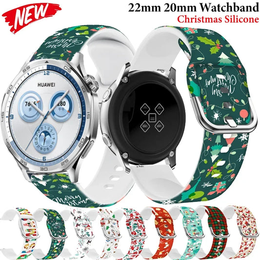 22mm 20mm Christmas Silicone Strap for Huawei Watch GT5 Pro/GT5 4 3 2e 46mm Fashion Bracelet Belt for Huawei Watch 3 4 Pro Band