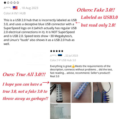 USB Hub 3.0 Multiprise USB High Speed Splitter 7 Port 5Gbps Hub Power Adapter with Switch Long Cable with Multiple Expander Hub