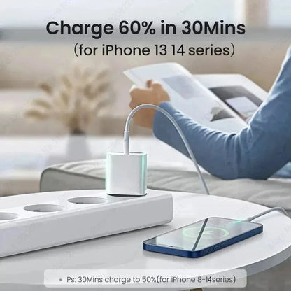US EU Adapter 20W PD Fast Charger For iPhone 13 12 11 14 15 16 Pro Max Plus Fast Charging USB C Charger Type C Cable Accessories